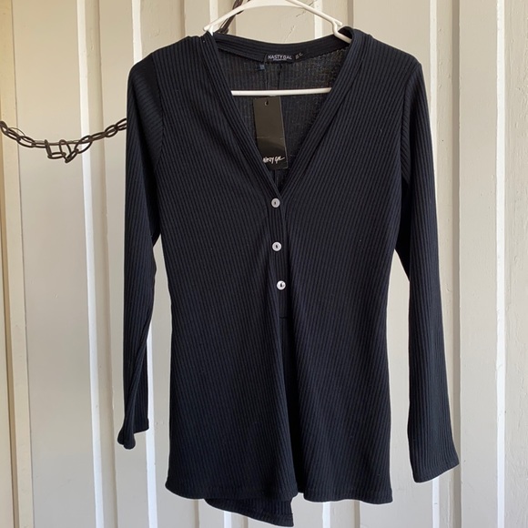 Nasty Gal Other - Nasty Gal NWT Ribbed Pj Pajama Ling Sleeve Button Front Romper Lounge Cozy